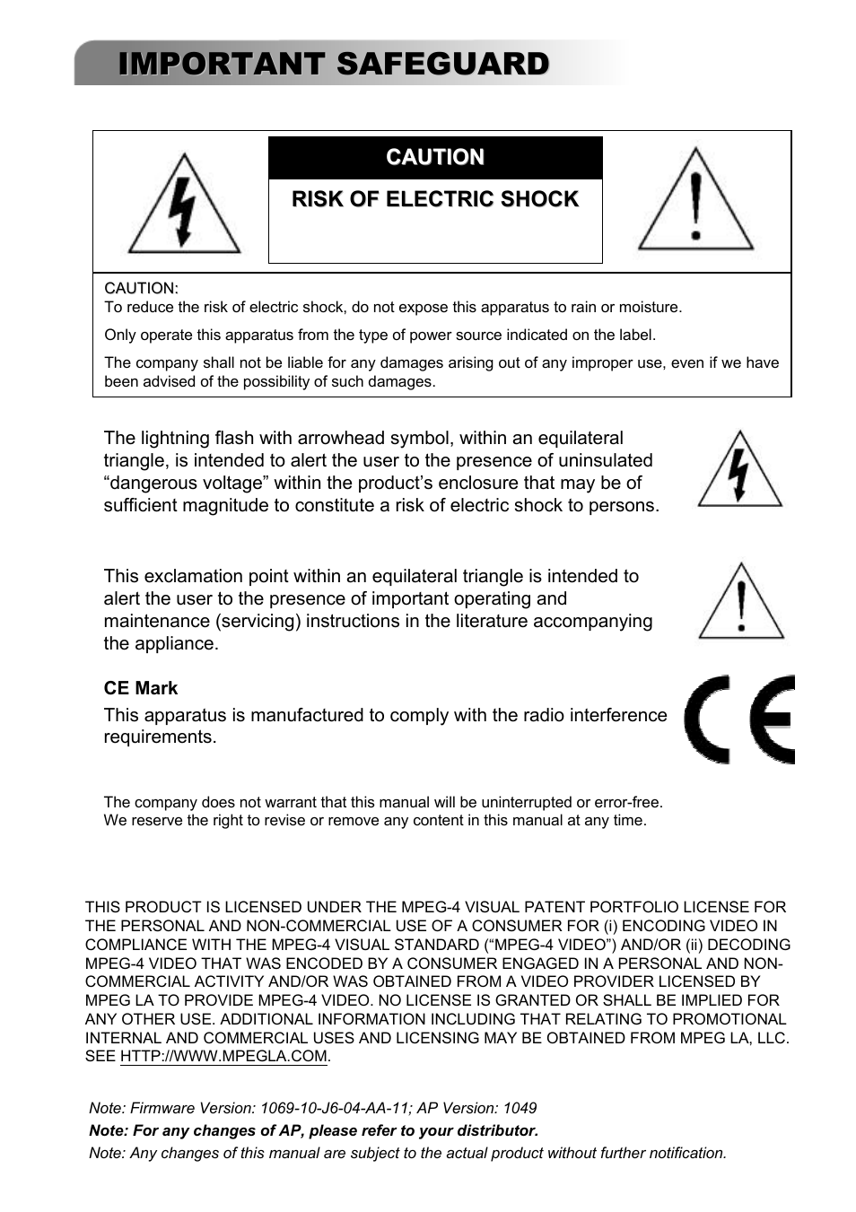 Important safeguard | ARM Electronics RT4CD User Manual | Page 2 / 59