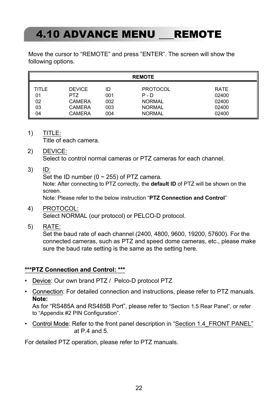 10 advance menu ___remote | ARM Electronics RT4CD User Manual | Page 25 / 59