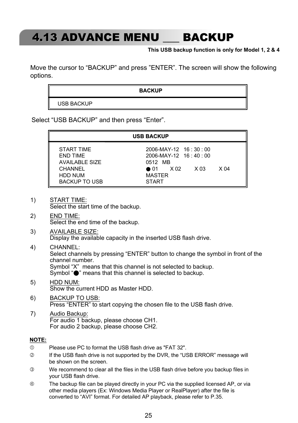 13 advance menu ___ backup | ARM Electronics RT4CD User Manual | Page 28 / 59