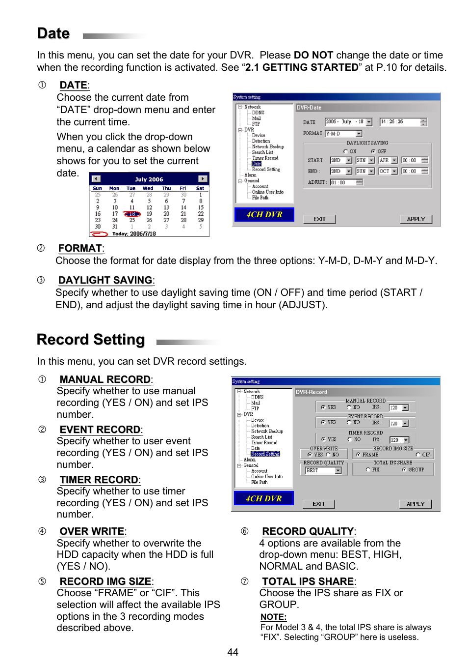 Date, Date record setting record setting | ARM Electronics RT4CD User Manual | Page 47 / 59