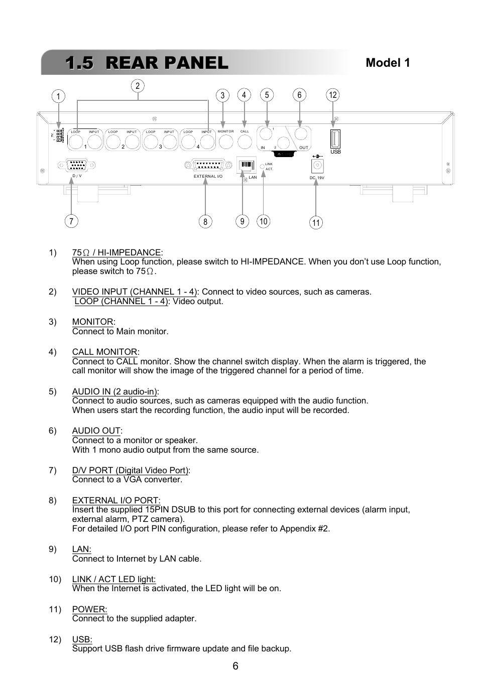 5 rear panel, Model 1 | ARM Electronics RT4CD User Manual | Page 9 / 59