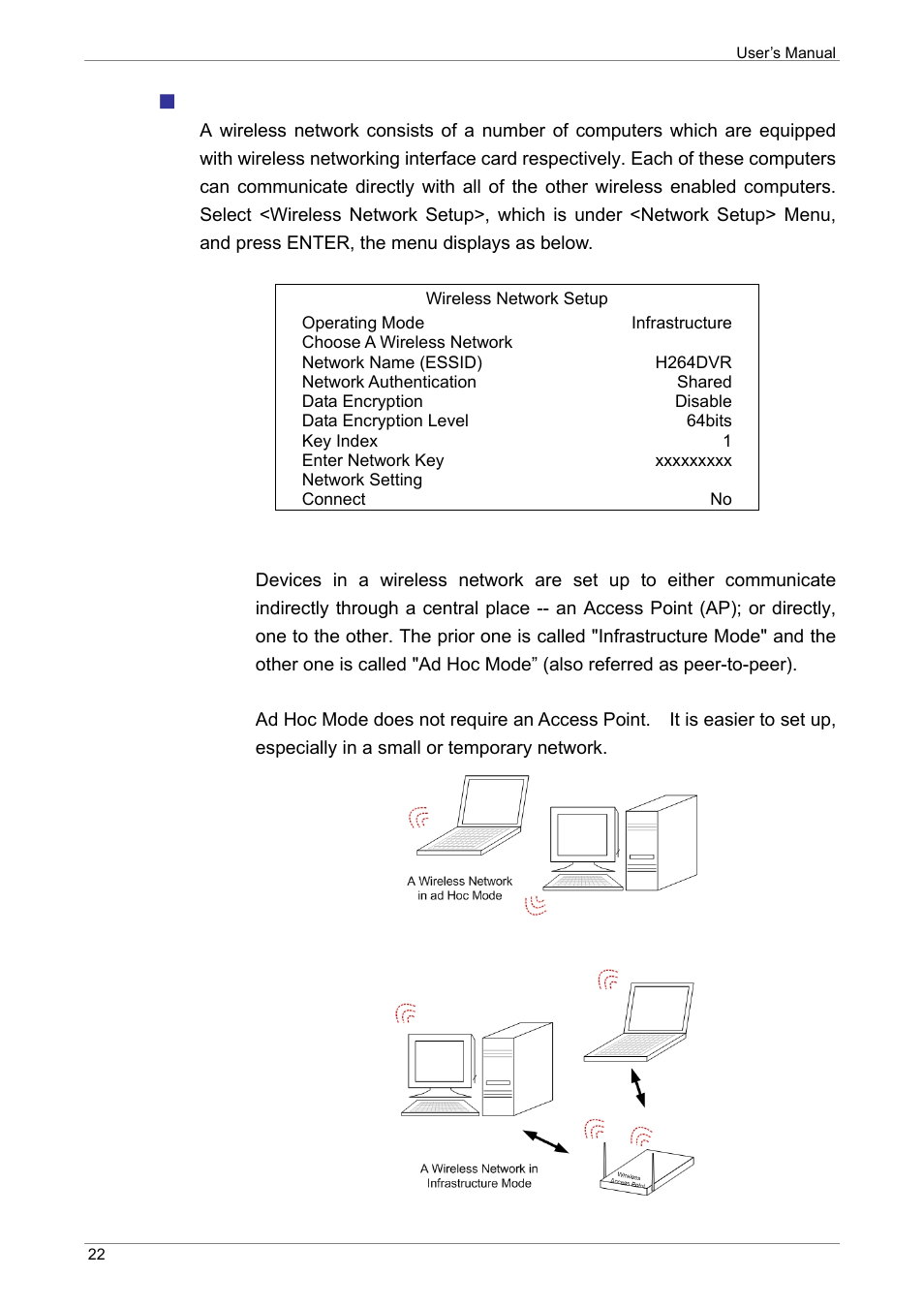 Wireless network setup, Operating mode | ARM Electronics XR&HD480 OSD User Manual | Page 23 / 111
