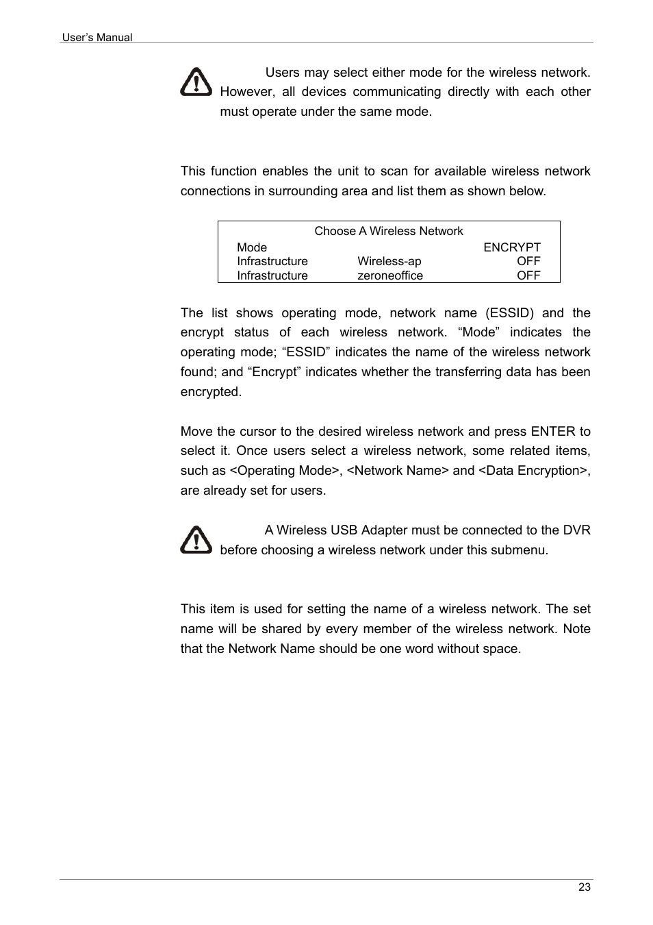 Choose a wireless network, Network name (essid) | ARM Electronics XR&HD480 OSD User Manual | Page 24 / 111