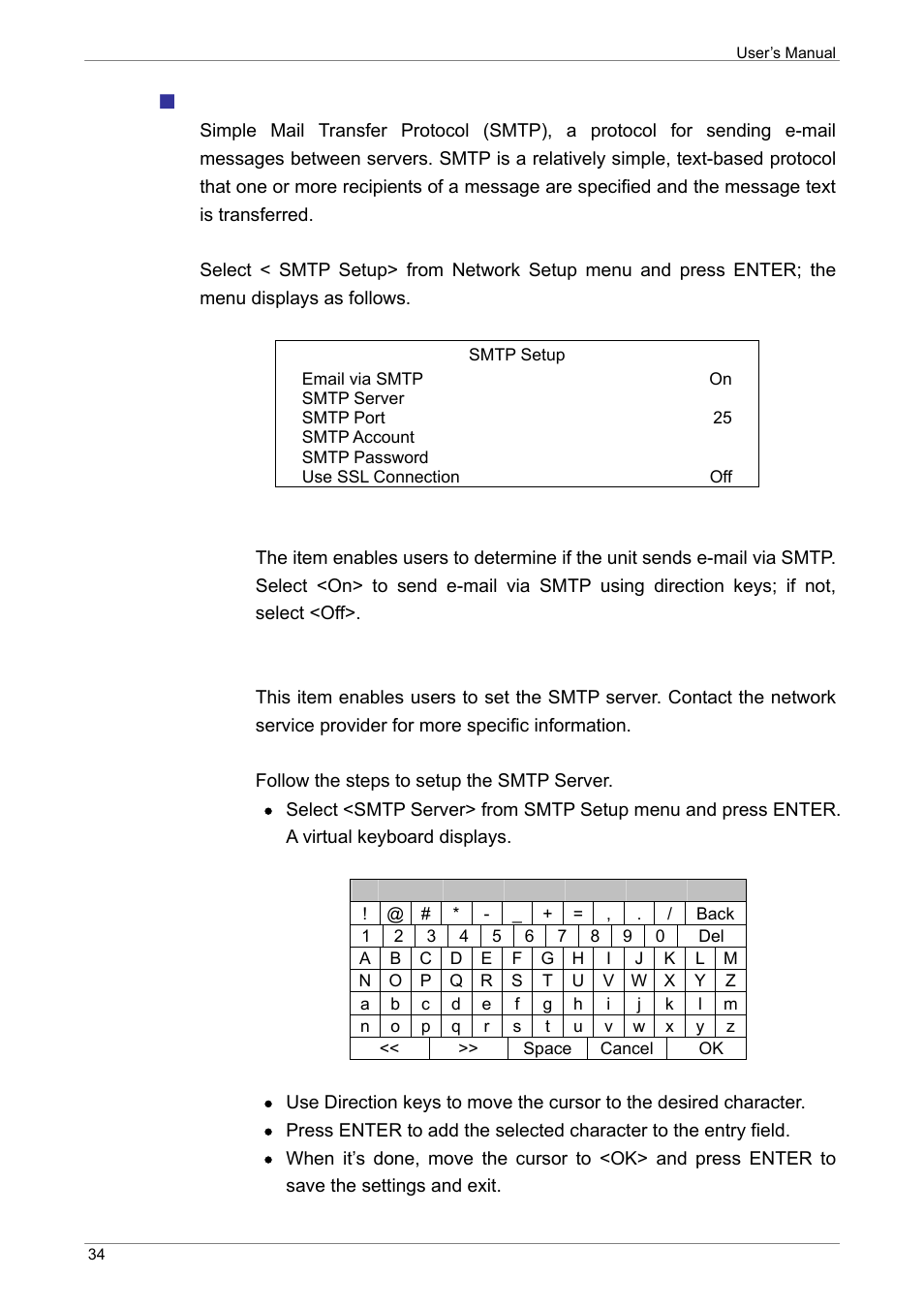 Smtp setup, Email via smtp, Smtp server | ARM Electronics XR&HD480 OSD User Manual | Page 35 / 111