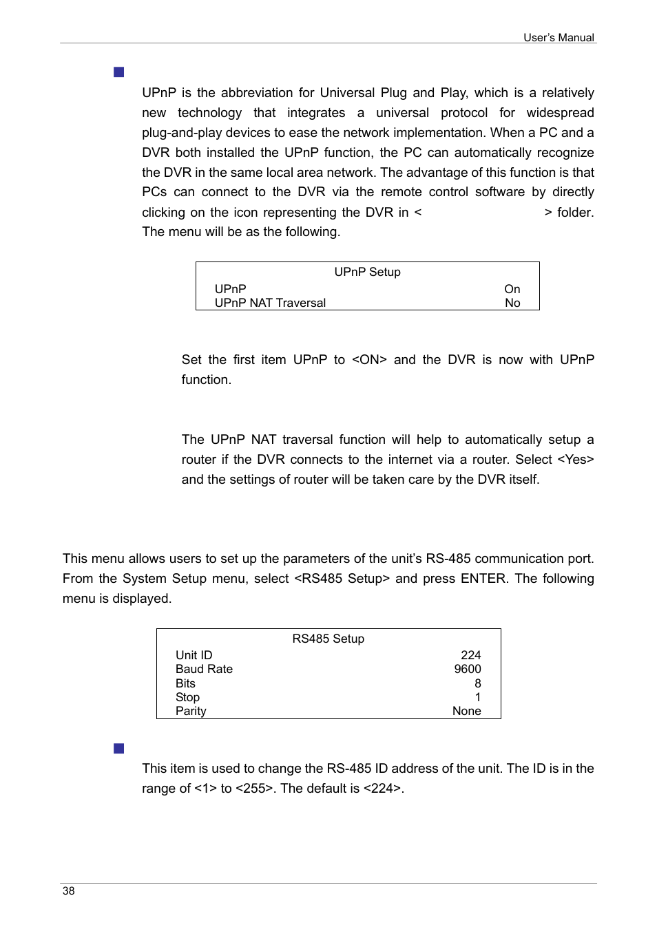 Rs485 setup, Upnp setup, Unit id | ARM Electronics XR&HD480 OSD User Manual | Page 39 / 111