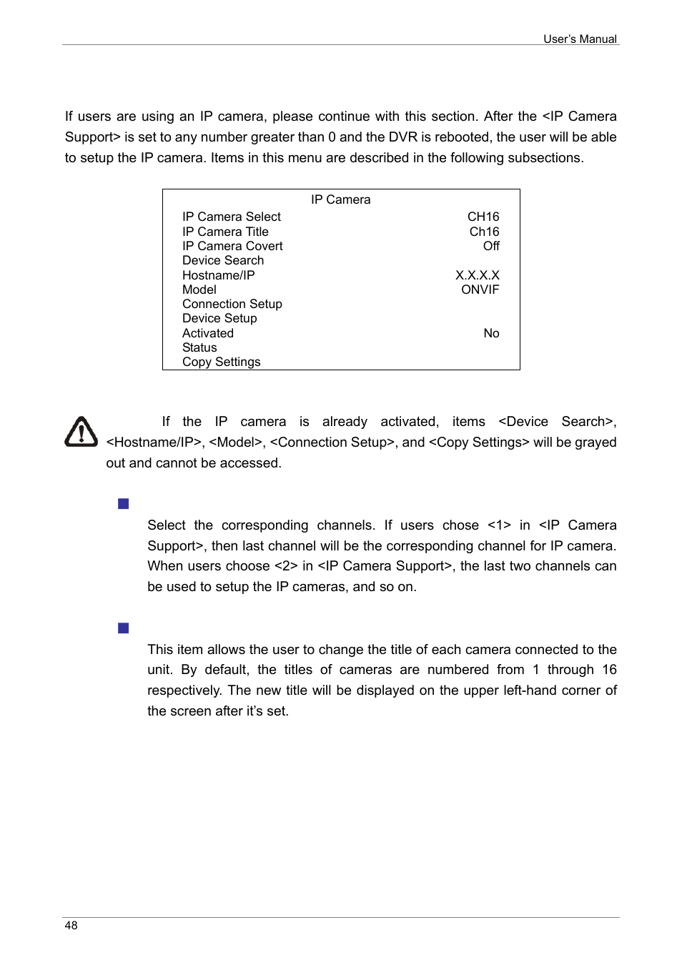 Ip camera, Ip camera select, Ip camera title | ARM Electronics XR&HD480 OSD User Manual | Page 49 / 111
