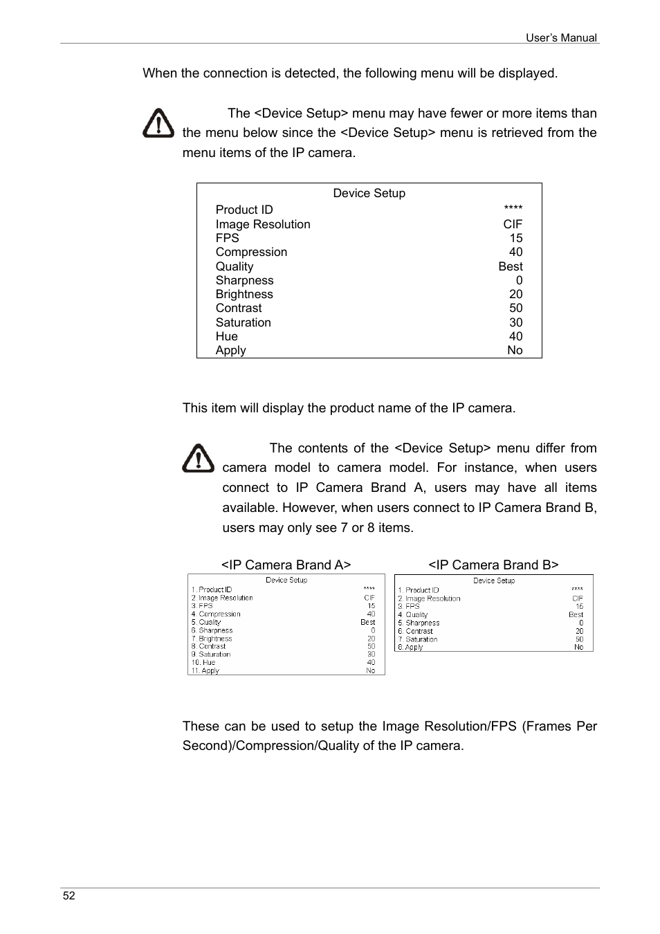 Product id, Image resolution/ fps/ compression/ quality | ARM Electronics XR&HD480 OSD User Manual | Page 53 / 111