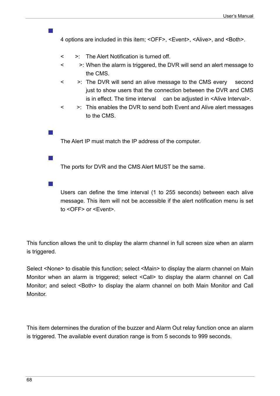 Event full screen, Event duration, Alert notification | Alert ip, Alert port, Alive interval | ARM Electronics XR&HD480 OSD User Manual | Page 69 / 111