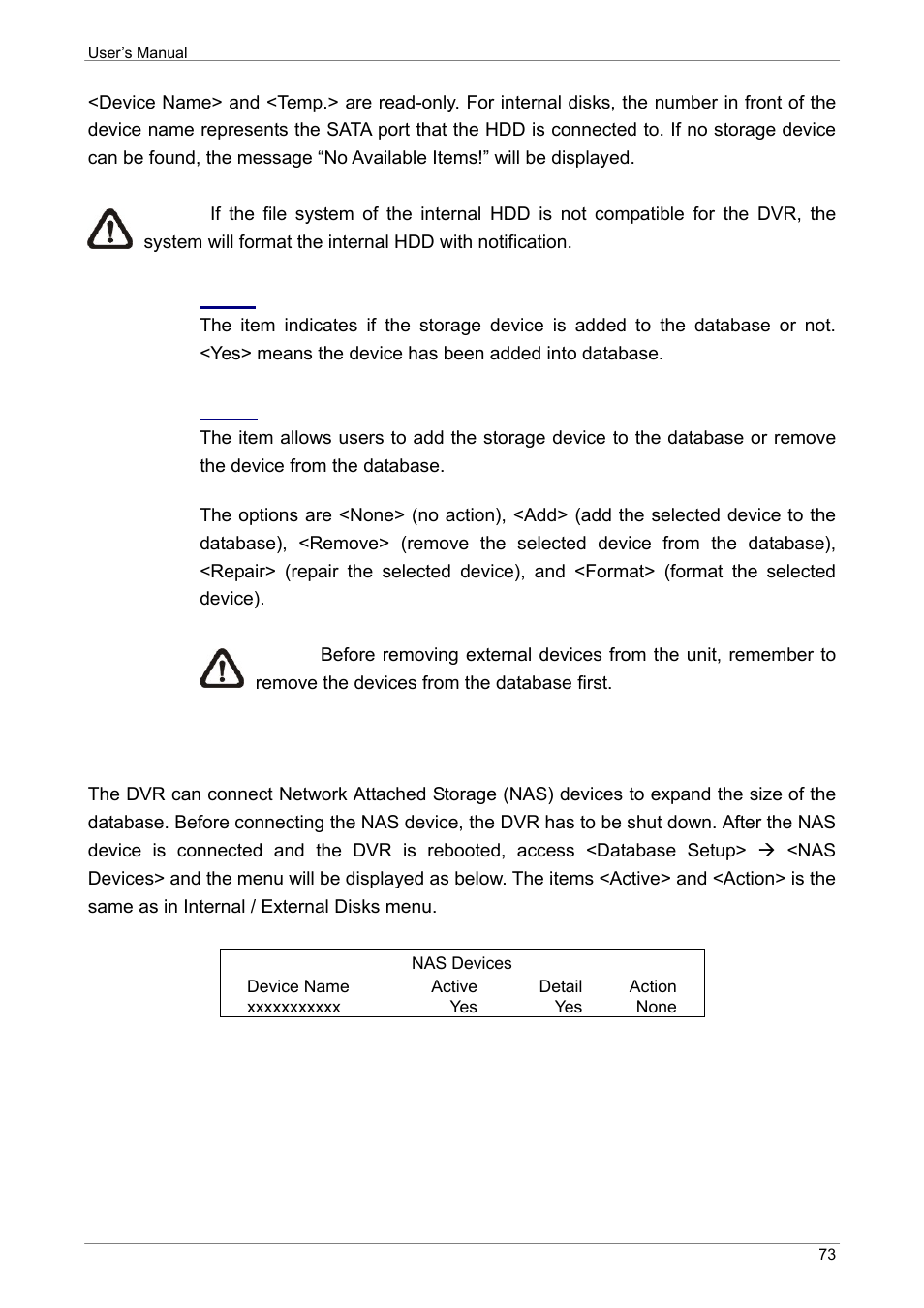 Nas devices | ARM Electronics XR&HD480 OSD User Manual | Page 74 / 111