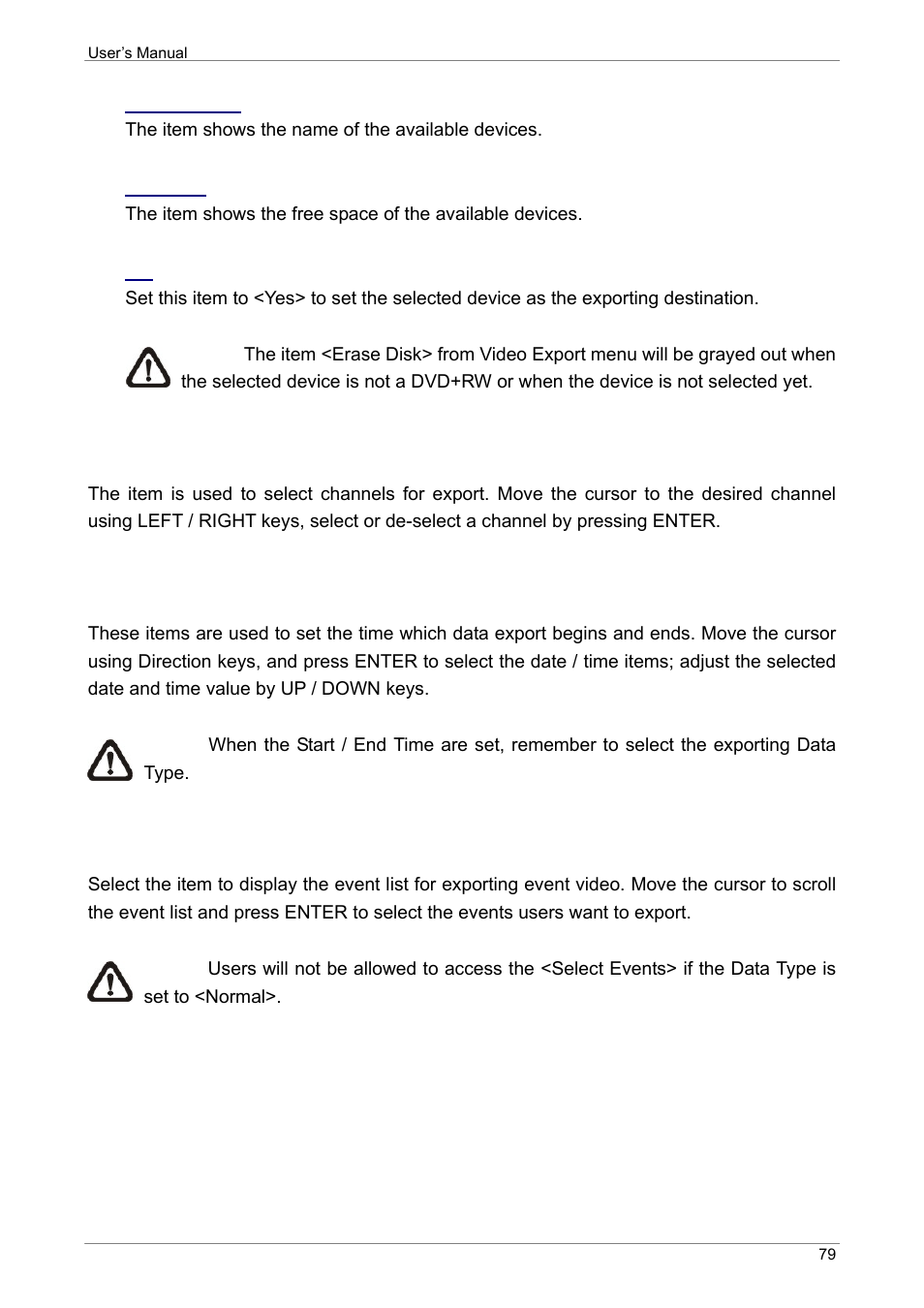 Select channel, Select events | ARM Electronics XR&HD480 OSD User Manual | Page 80 / 111