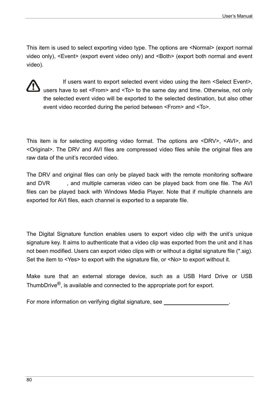 Data type, Export format, Digital signature | ARM Electronics XR&HD480 OSD User Manual | Page 81 / 111