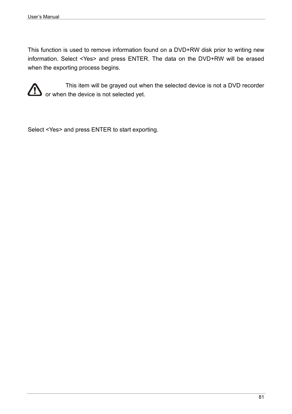 Erase disc, Begin export | ARM Electronics XR&HD480 OSD User Manual | Page 82 / 111