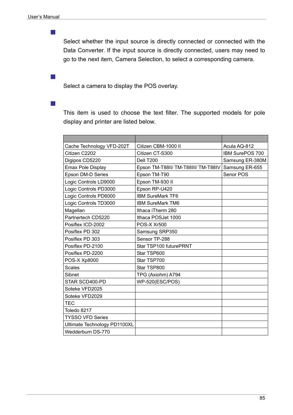 Input source, Camera selection, Text filter | ARM Electronics XR&HD480 OSD User Manual | Page 86 / 111