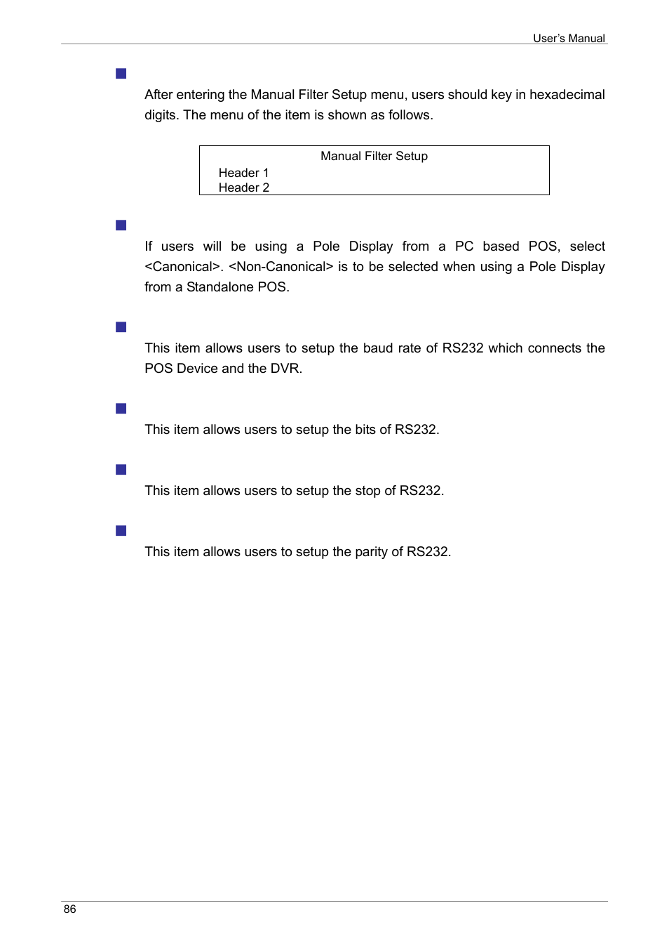 Manual filter setup, Input process, Text baud rate | Text bit, Text stop, Text parity | ARM Electronics XR&HD480 OSD User Manual | Page 87 / 111