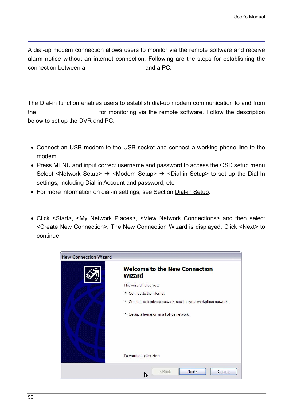 Appendix b: dial-up connections via modem, Establishing dial-in connection | ARM Electronics XR&HD480 OSD User Manual | Page 91 / 111