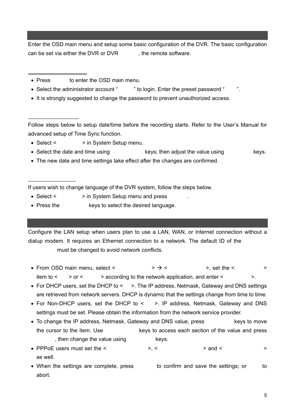 Basic setup, Network setup | ARM Electronics XR&HD480 Series User Manual | Page 5 / 13
