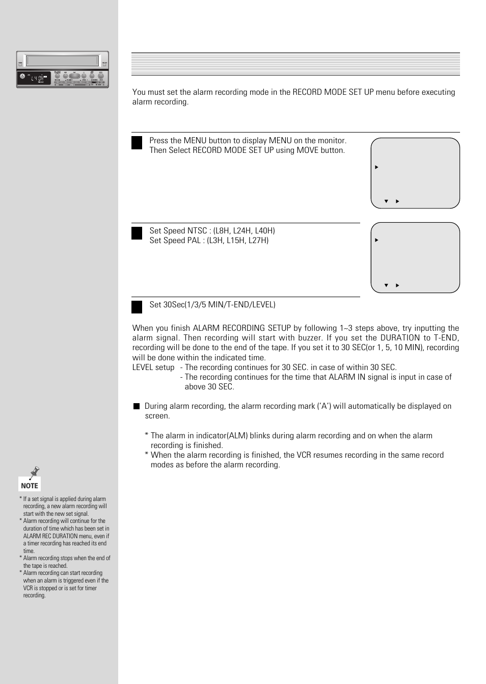 Alarm recording ( continued ), English-18 | ARM Electronics Casino VCR800 User Manual | Page 18 / 34