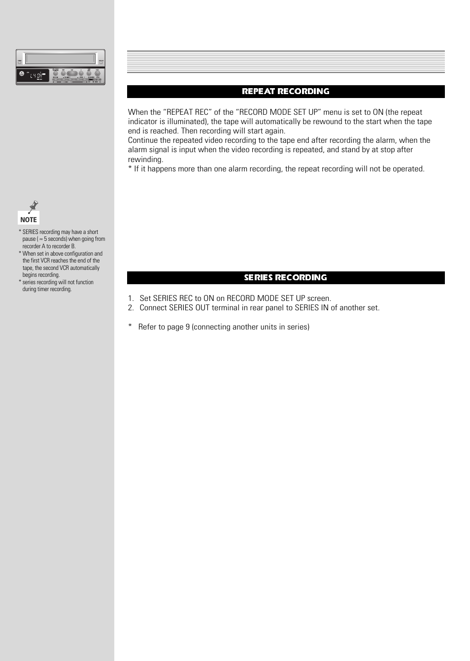 Repeat recording / series recording, Repeat recording series recording | ARM Electronics Casino VCR800 User Manual | Page 20 / 34