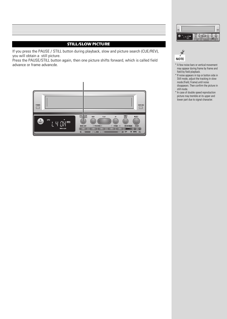 Special playback, Still/slow picture | ARM Electronics Casino VCR800 User Manual | Page 23 / 34