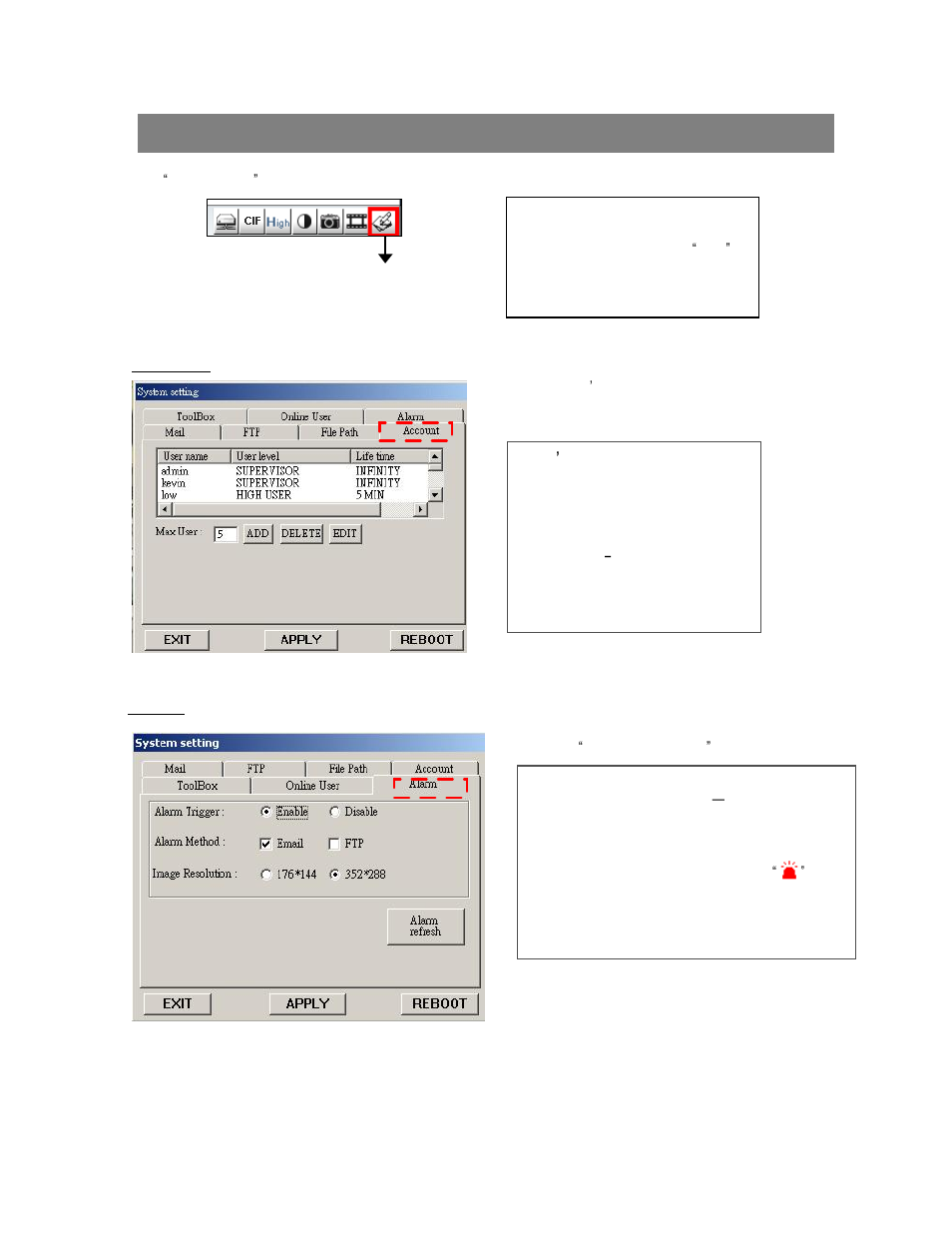 Advanced setting, Account, Alarm | ARM Electronics ENDVR9A User Manual | Page 41 / 53