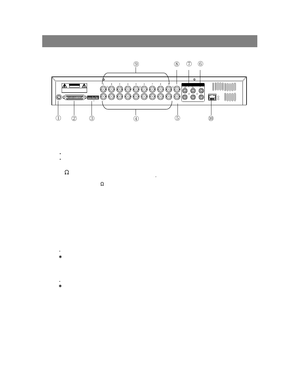 Back panel, Power, External i/o | 75ω / hi, Video input (1-9), Call, Audio out (r/l), Audio in (1-4), Main, Loop (1-9) | ARM Electronics ENDVR9A User Manual | Page 9 / 53