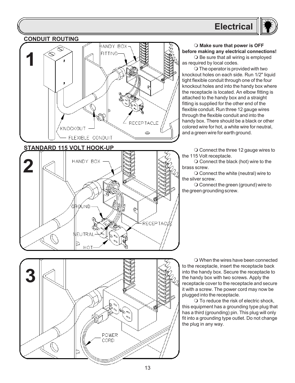 Electrical | Chamberlain LIFTMASTER SL920 User Manual | Page 13 / 32