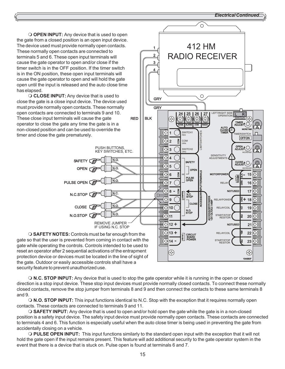 412 hm radio receiver | Chamberlain LIFTMASTER SL920 User Manual | Page 15 / 32