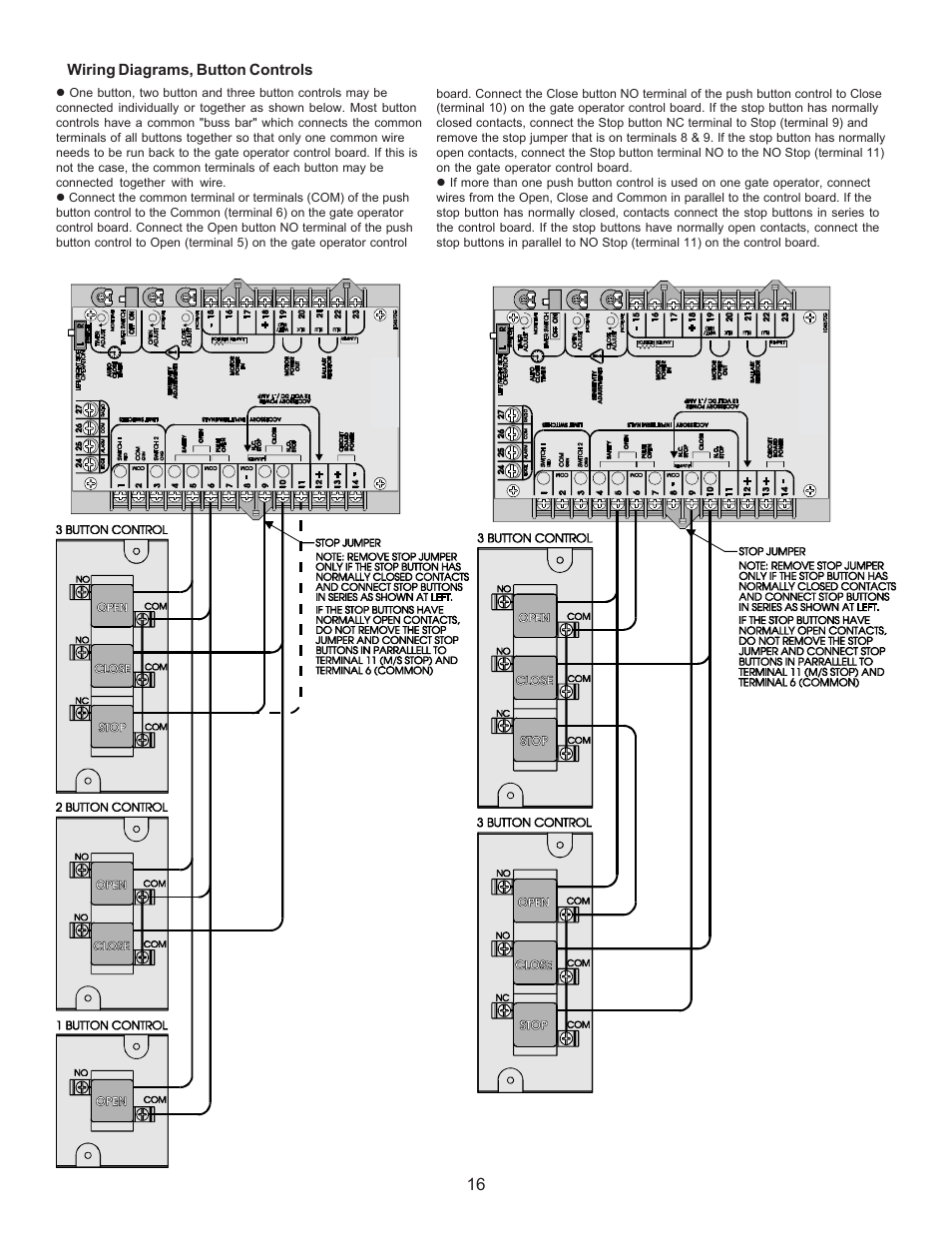 Wiring diagrams, button controls | Chamberlain LIFTMASTER SL920 User Manual | Page 16 / 32