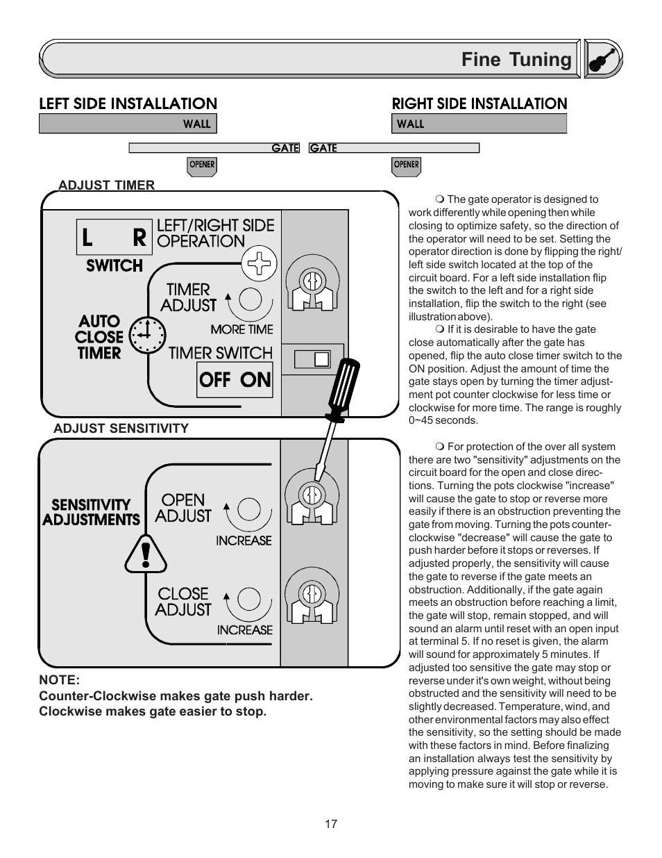 Fine tuning | Chamberlain LIFTMASTER SL920 User Manual | Page 17 / 32