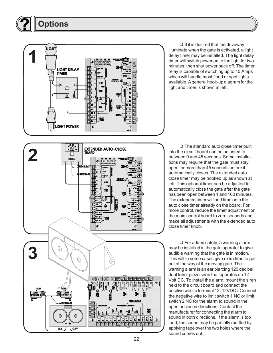 Options | Chamberlain LIFTMASTER SL920 User Manual | Page 22 / 32