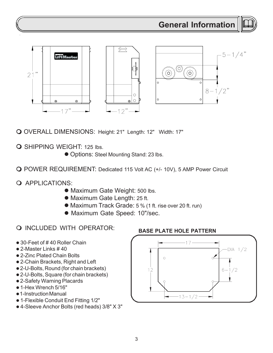 General information | Chamberlain LIFTMASTER SL920 User Manual | Page 3 / 32