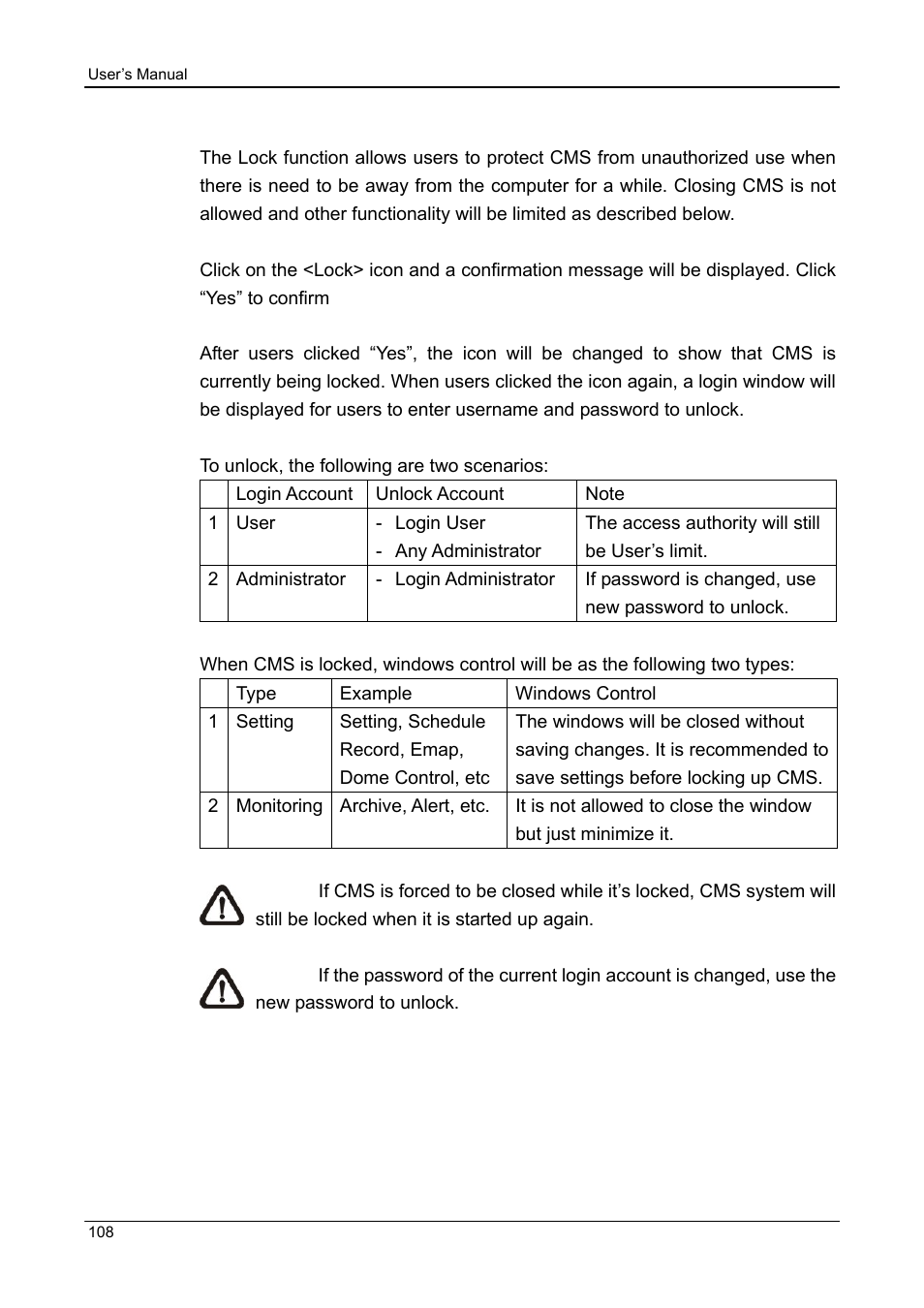 21 lock function | ARM Electronics CMS User Manual | Page 109 / 122