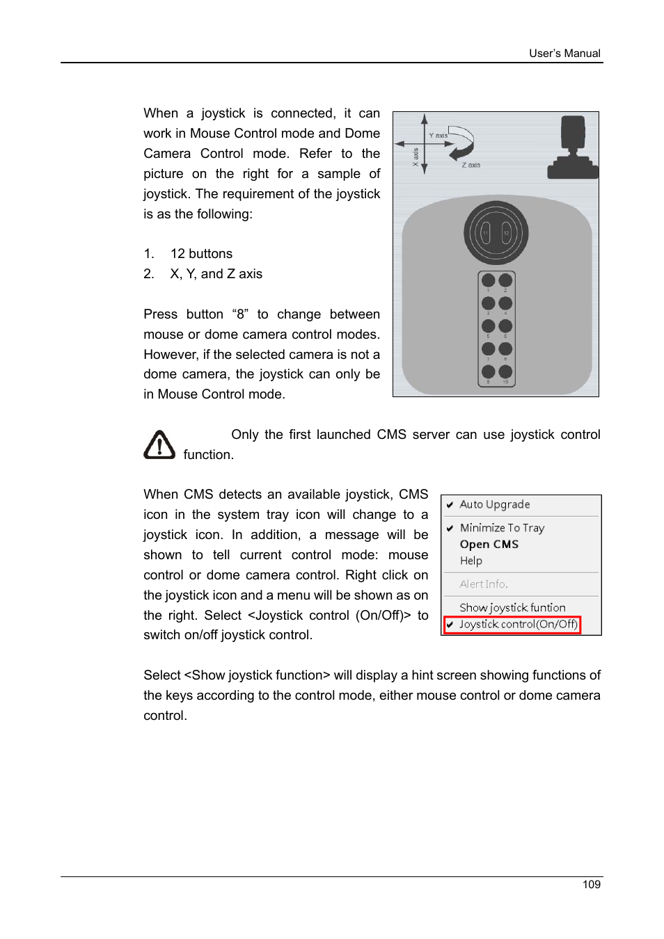 22 joystick control function | ARM Electronics CMS User Manual | Page 110 / 122