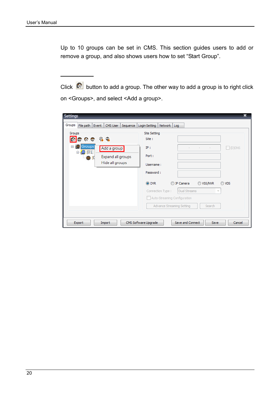 1 setup groups | ARM Electronics CMS User Manual | Page 21 / 122