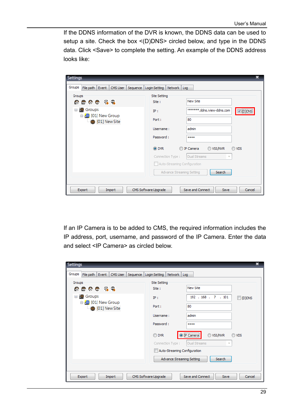 4 setup the ip camera site manually | ARM Electronics CMS User Manual | Page 30 / 122