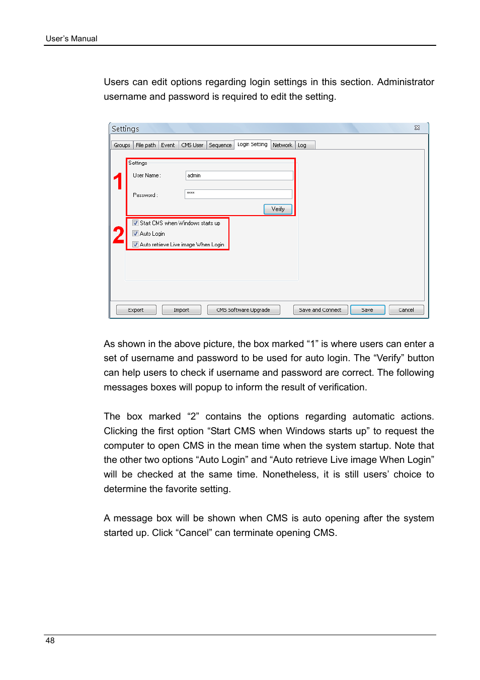 7 login setting | ARM Electronics CMS User Manual | Page 49 / 122