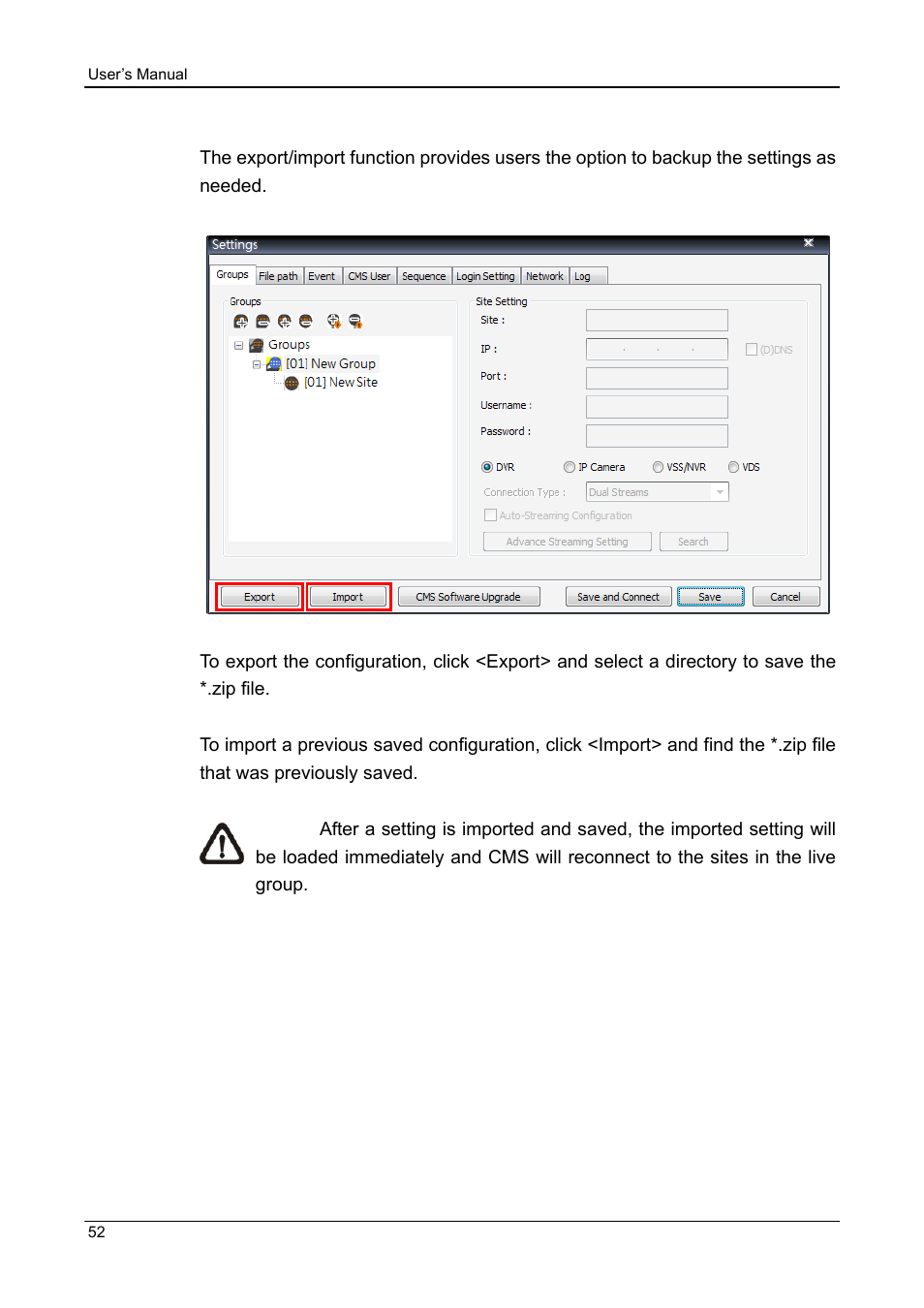 10 export or import settings | ARM Electronics CMS User Manual | Page 53 / 122