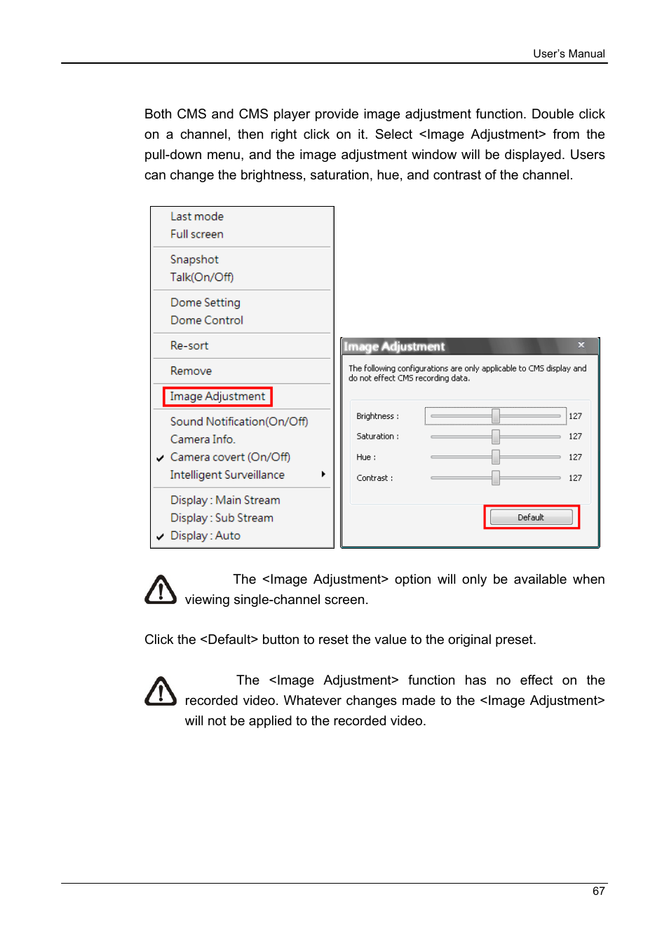 6 adjust the image | ARM Electronics CMS User Manual | Page 68 / 122