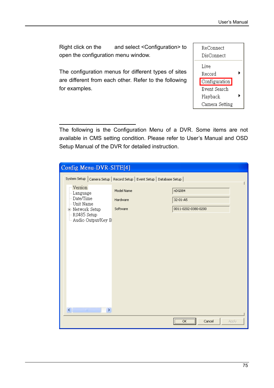 8 configuration menu of the connected site | ARM Electronics CMS User Manual | Page 76 / 122