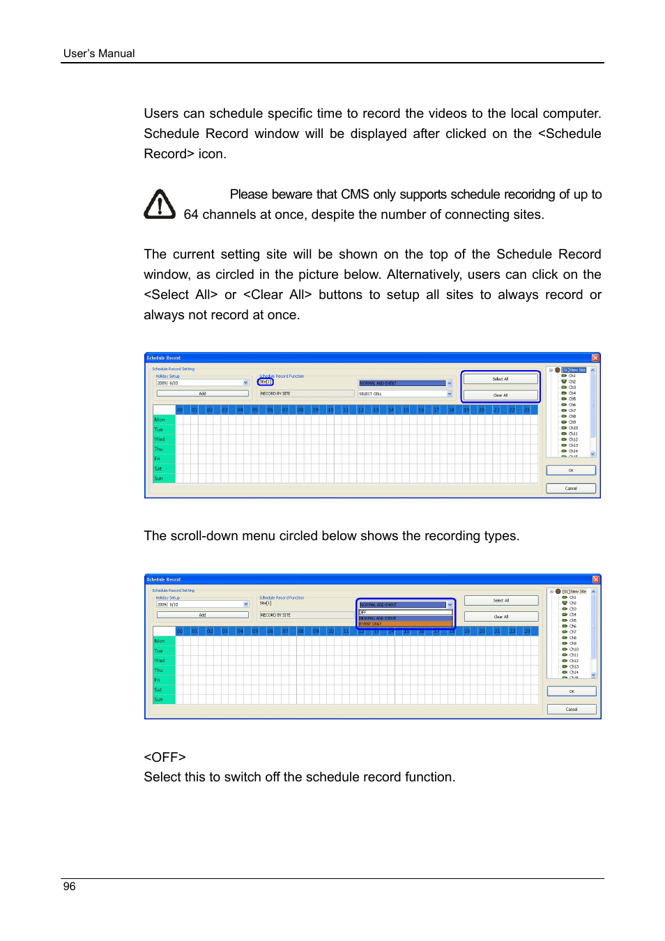 18 schedule record function | ARM Electronics CMS User Manual | Page 97 / 122