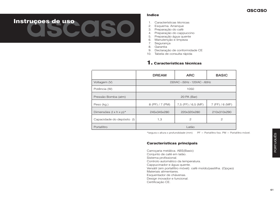 Ascaso, Instruçoes de uso | Ascaso Dream User Manual | Page 33 / 54