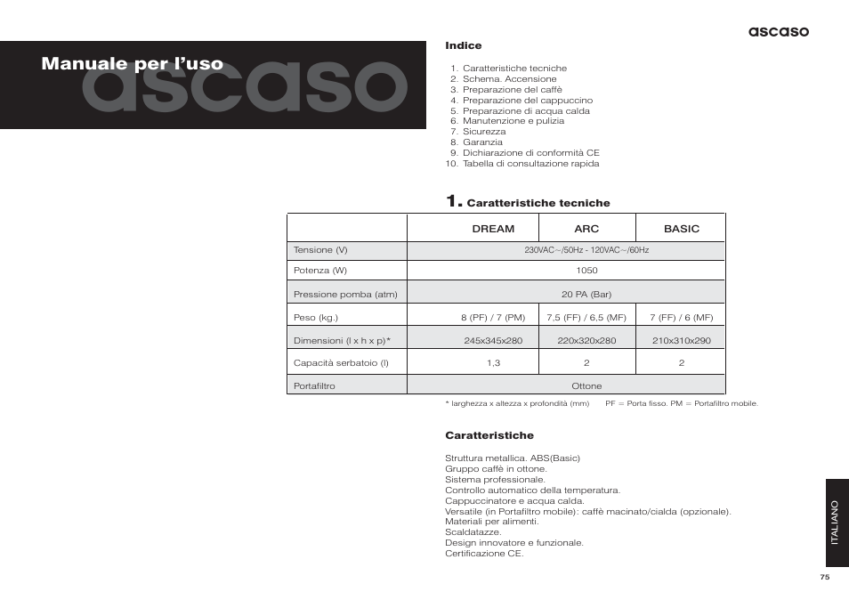 Ascaso, Manuale per luso | Ascaso Dream User Manual | Page 40 / 54