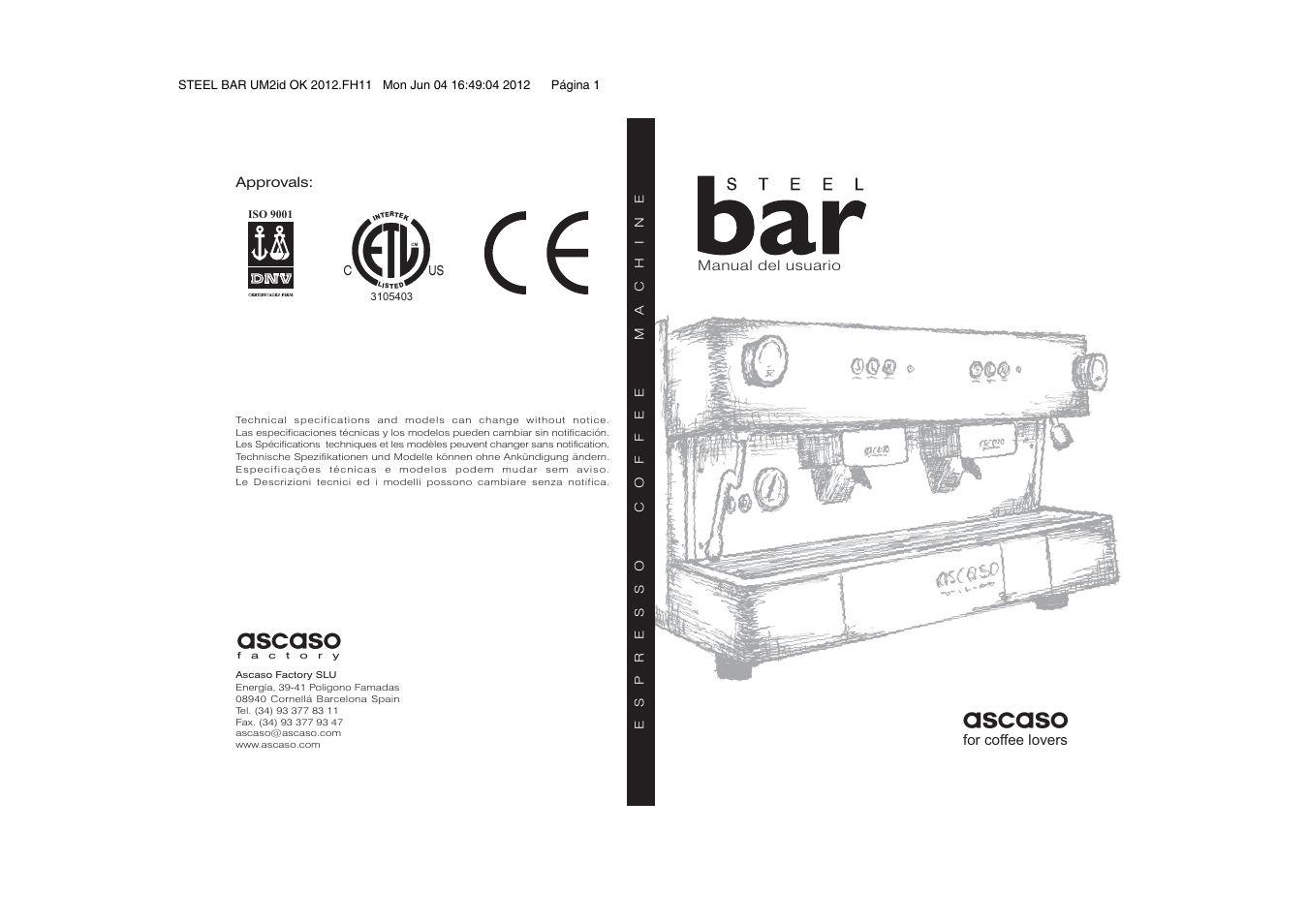 Ascaso Steel BAR User Manual | 12 pages