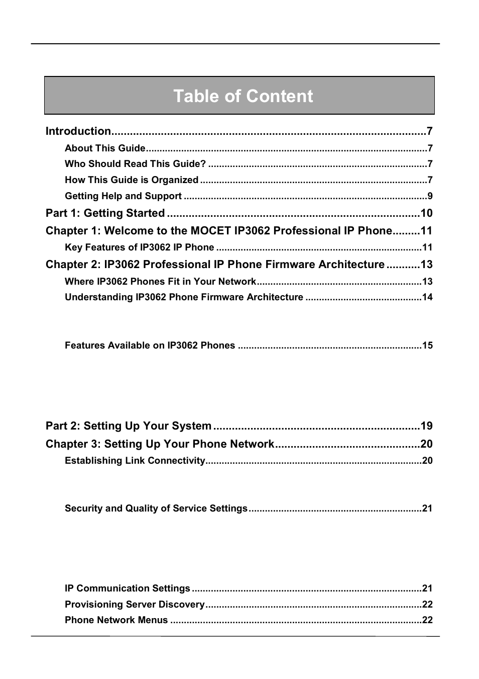 Table of content | ATL Telecom IP-3062 PoE Professional IP Telephone User Manual | Page 3 / 74