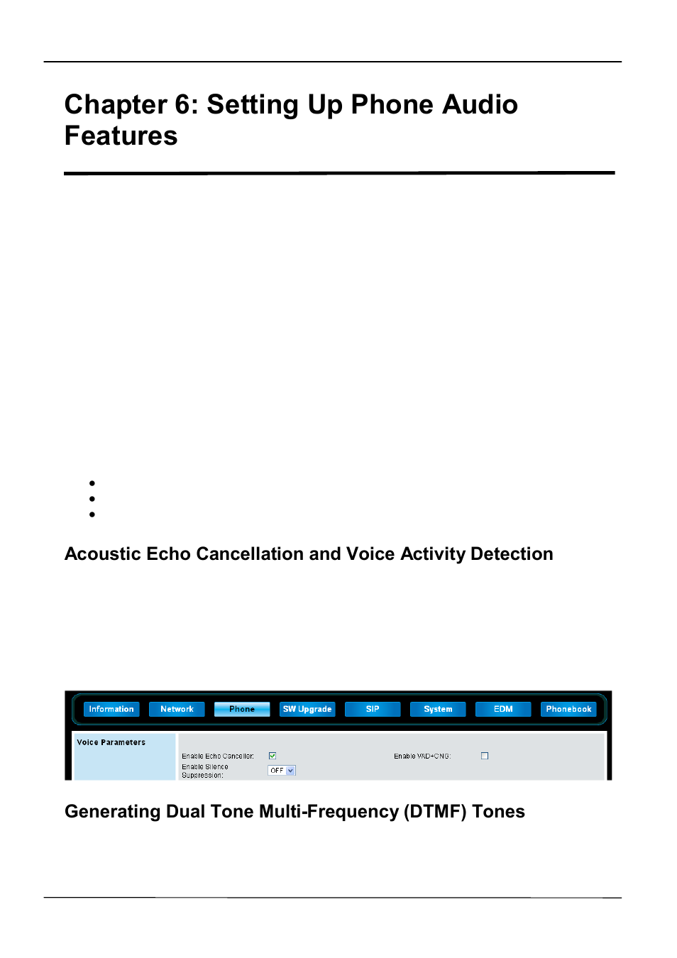 Chapter 6: setting up phone audio features, Generating dual tone multi-frequency (dtmf) tones | ATL Telecom IP-3062 PoE Professional IP Telephone User Manual | Page 42 / 74