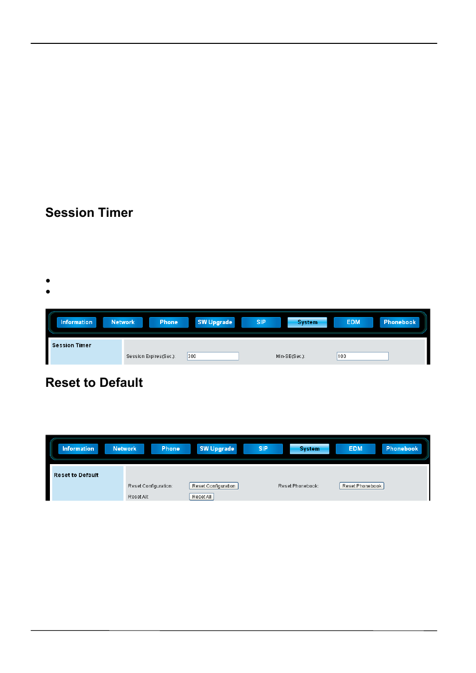 Session timer, Reset to default | ATL Telecom IP-3062 PoE Professional IP Telephone User Manual | Page 57 / 74