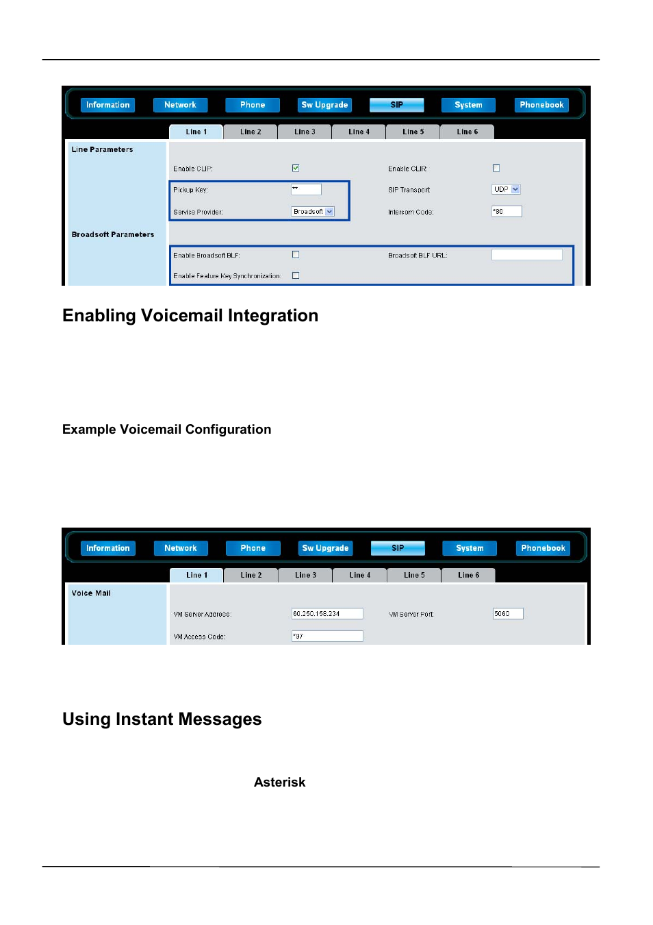 Enabling voicemail integration, Using instant messages | ATL Telecom IP-3072 PoE Smart Office IP Telephone User Manual | Page 39 / 84