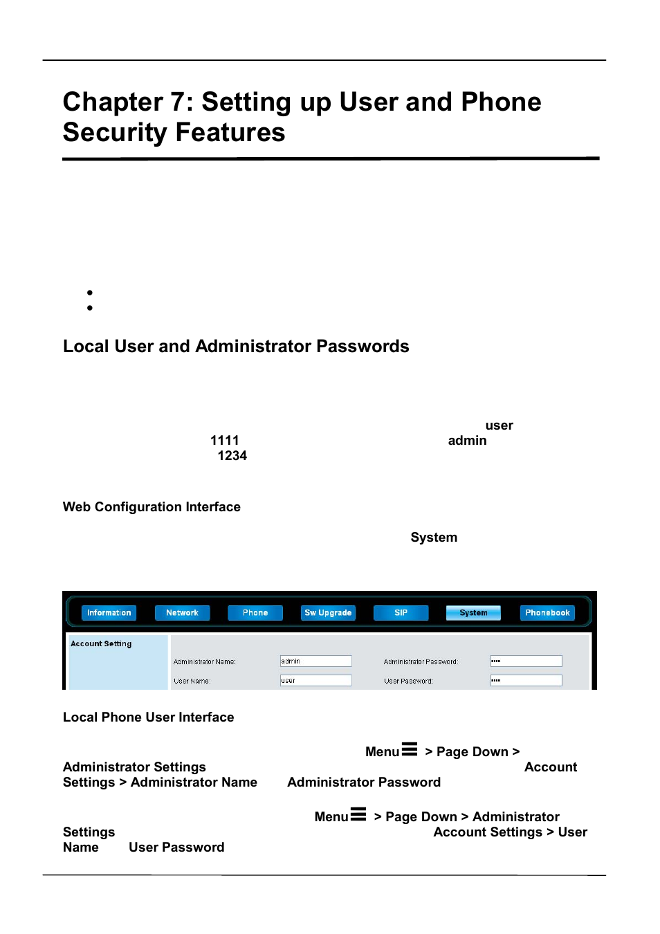 Local user and administrator passwords | ATL Telecom IP-3072 PoE Smart Office IP Telephone User Manual | Page 44 / 84