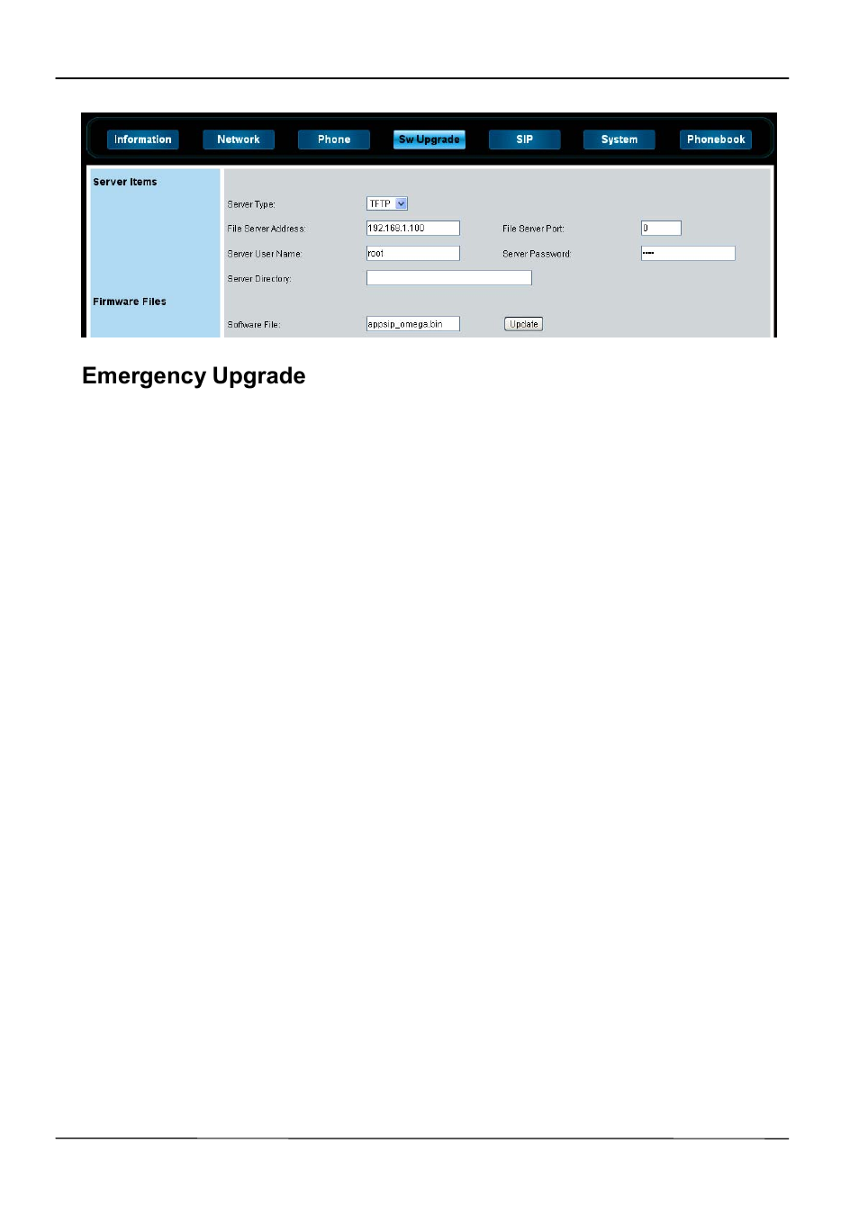 Emergency upgrade | ATL Telecom IP-3072 PoE Smart Office IP Telephone User Manual | Page 54 / 84