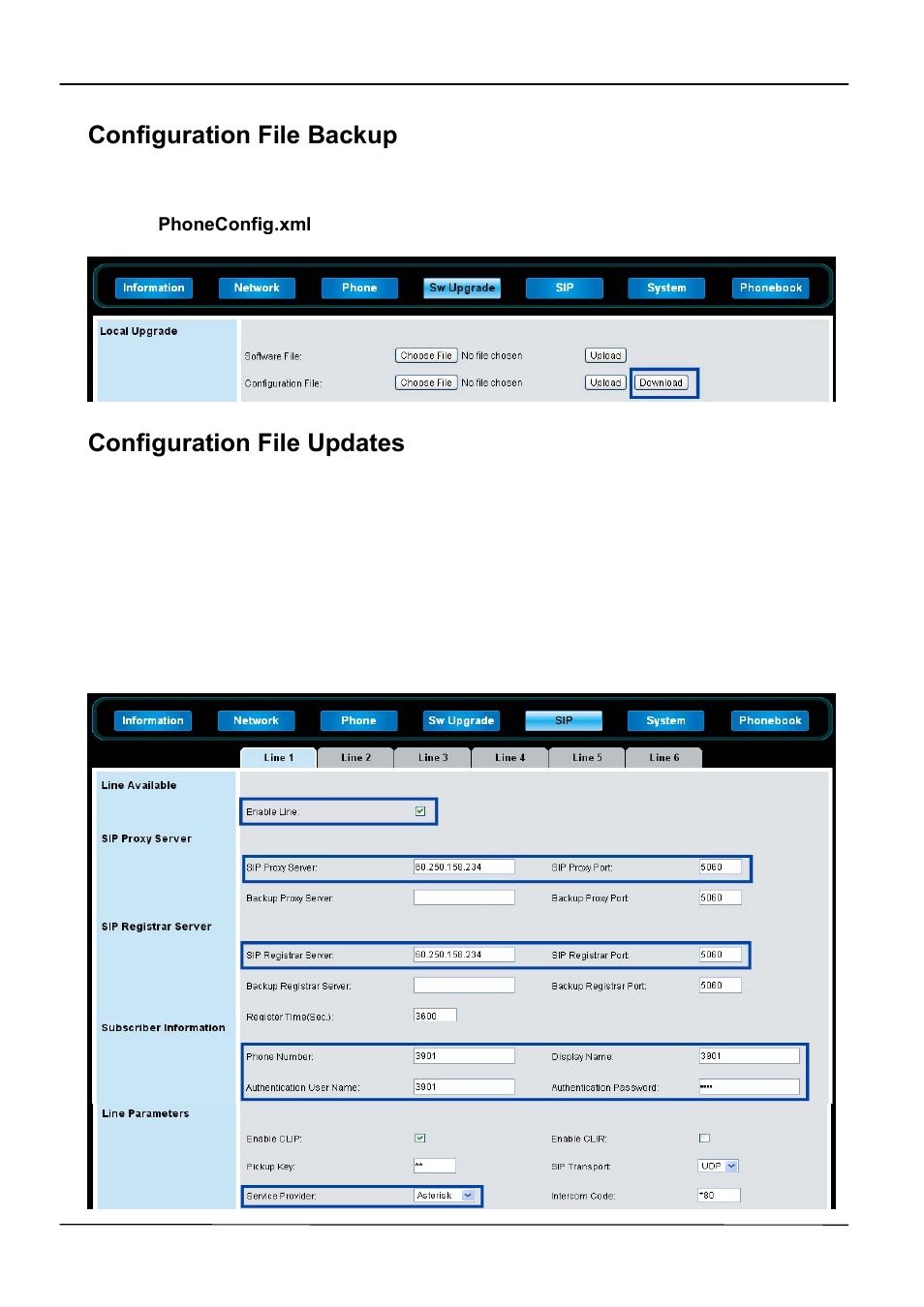 Configuration file backup, Configuration file updates | ATL Telecom IP-3072 PoE Smart Office IP Telephone User Manual | Page 57 / 84